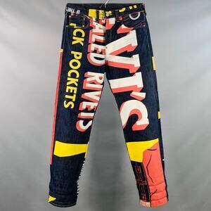 LEVI STRAUSS Size 33 Navy Multi Color Graphic Cotton Straight Selvedge Jeans